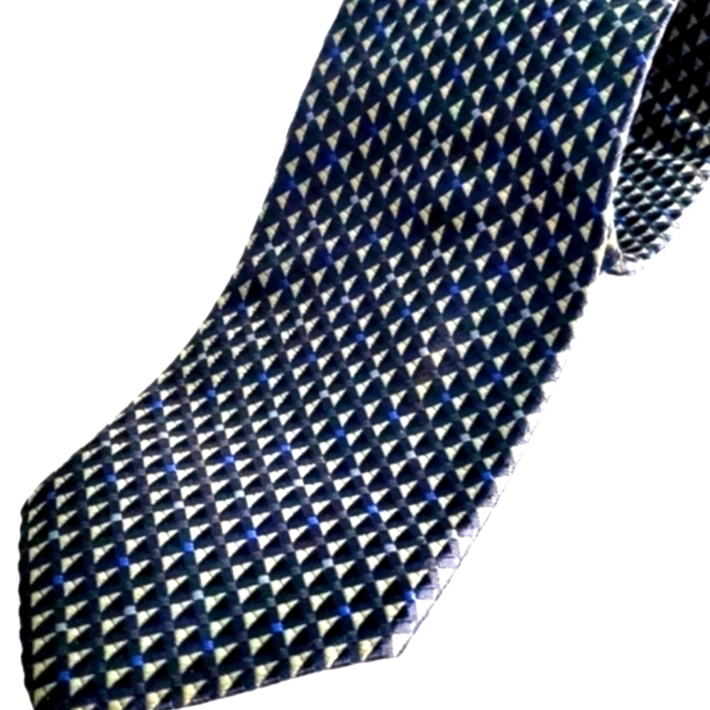 Hugo Boss 100% Silk Blue and White Geometric Men's Tie